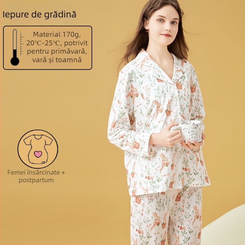 Set de pijama pentru alăptare și maternitate, cardigan stil, Milk Silk, 100% poliester, mâneci lungi, pantaloni, primăvară-toamnă