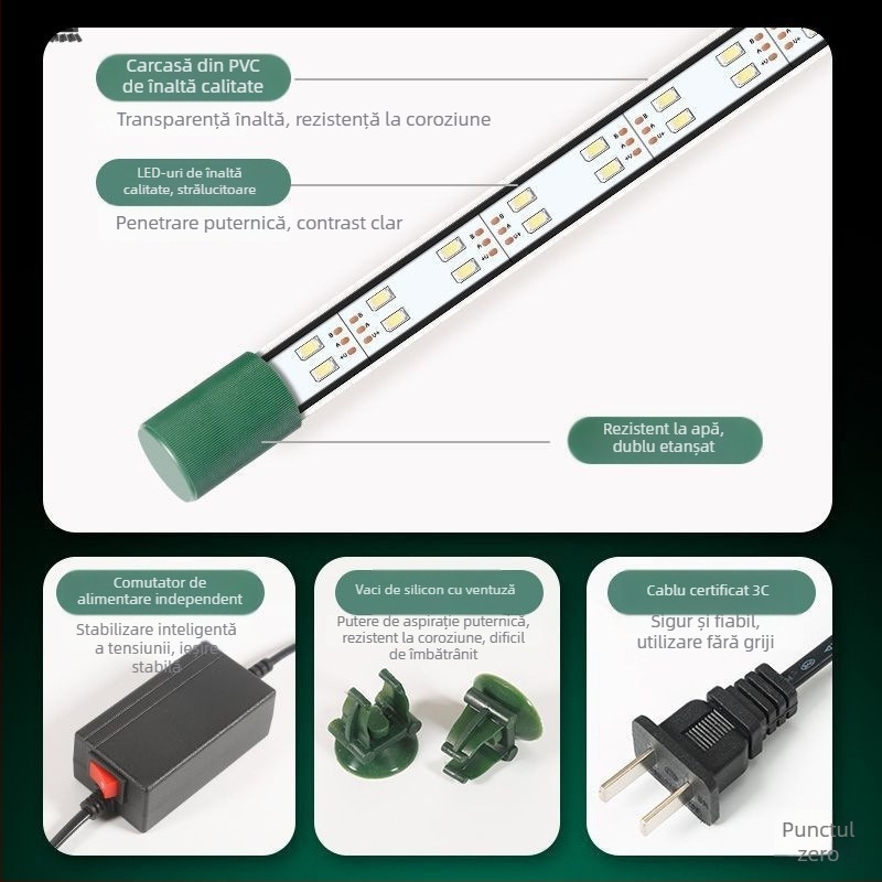 Lampa LED pentru acvariu, impermeabilă, cu ventuză, pentru plante acvatice și acvarii ornamentale