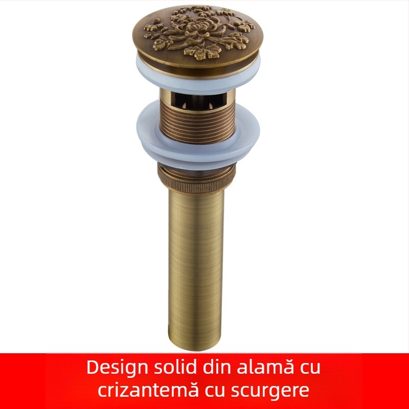 Drenaj pop-up pentru lavoar din cupru masiv, gravuri sculptate
