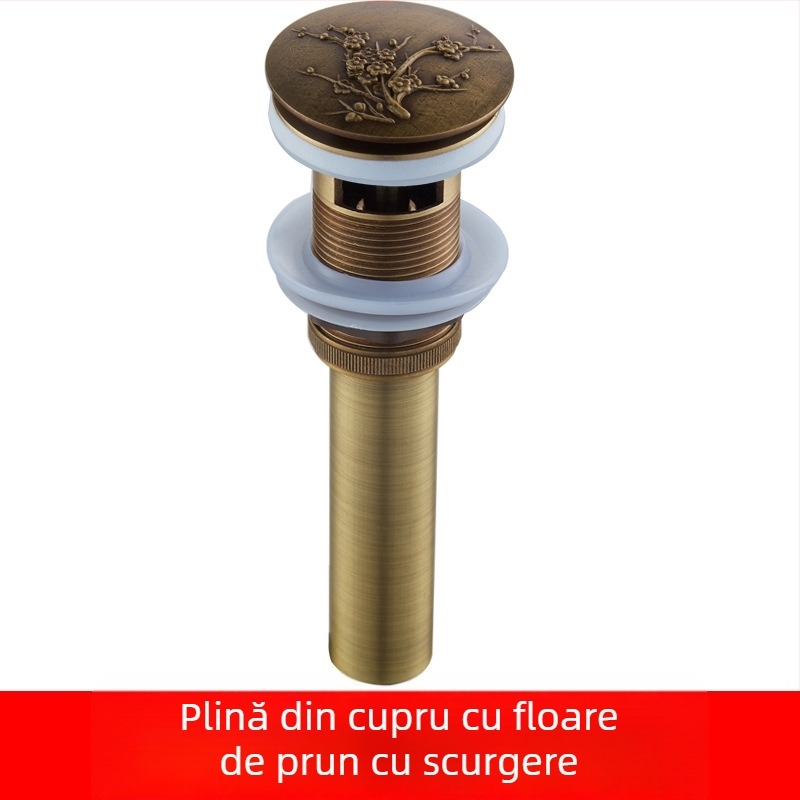 Drenaj pop-up pentru lavoar din cupru masiv, gravuri sculptate