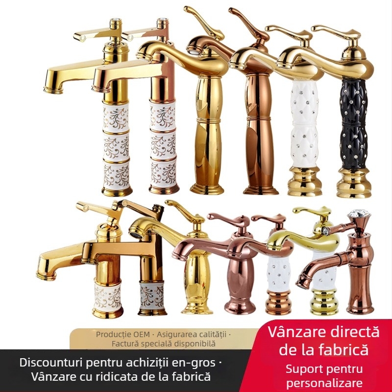 Robinet de lavoar din cupru SE-6411, cartuș ceramic, amestec apă caldă/rece, 0–90°C, intrare 1/2"