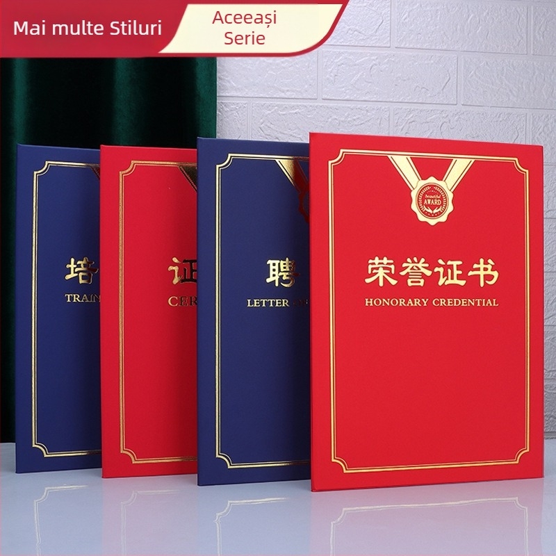 Scrisoare de numire cu copertă din folie termică aurie și finisaj perlat mat pe hârtie. Specificații: 12K, 8K, 6K, 5K, 16K. Destinat elevilor, profesorilor, funcționarilor, personalului de birou și angajaților din companie.