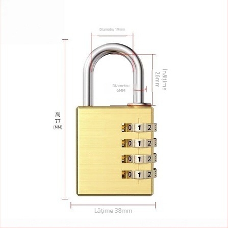 Lacăt digital din cupru pentru bagaje și dulapuri – TMGS model, grosime tijă 3 mm, potrivit ușilor din lemn