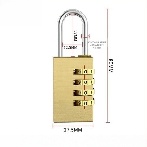 Lacăt digital din cupru pentru bagaje și dulapuri – TMGS model, grosime tijă 3 mm, potrivit ușilor din lemn