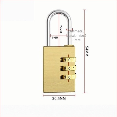 Lacăt digital din cupru pentru bagaje și dulapuri – TMGS model, grosime tijă 3 mm, potrivit ușilor din lemn