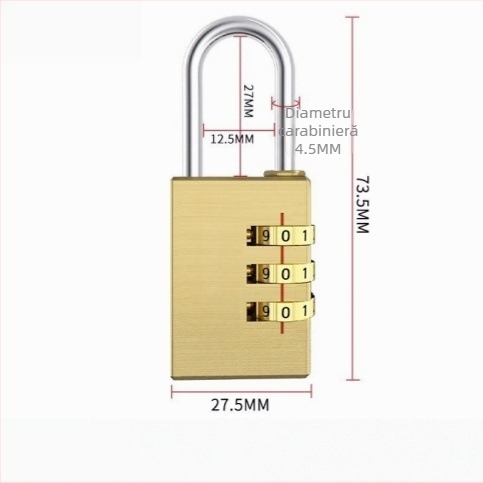 Lacăt digital din cupru pentru bagaje și dulapuri – TMGS model, grosime tijă 3 mm, potrivit ușilor din lemn