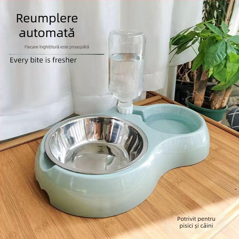 Vas de hrană pentru pisici cu apă și mâncare integrate — Material: Plastic + oțel inoxidabil; Alimentare automată; Brand: Dog Overlord; Ambalare: 50; Pentru pisici
