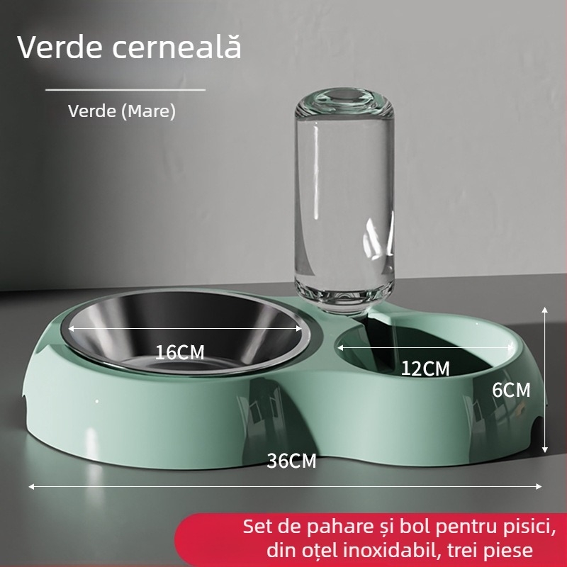 Vas de hrană pentru pisici cu apă și mâncare integrate — Material: Plastic + oțel inoxidabil; Alimentare automată; Brand: Dog Overlord; Ambalare: 50; Pentru pisici