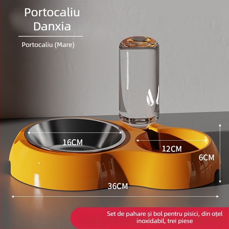 Vas de hrană pentru pisici cu apă și mâncare integrate — Material: Plastic + oțel inoxidabil; Alimentare automată; Brand: Dog Overlord; Ambalare: 50; Pentru pisici