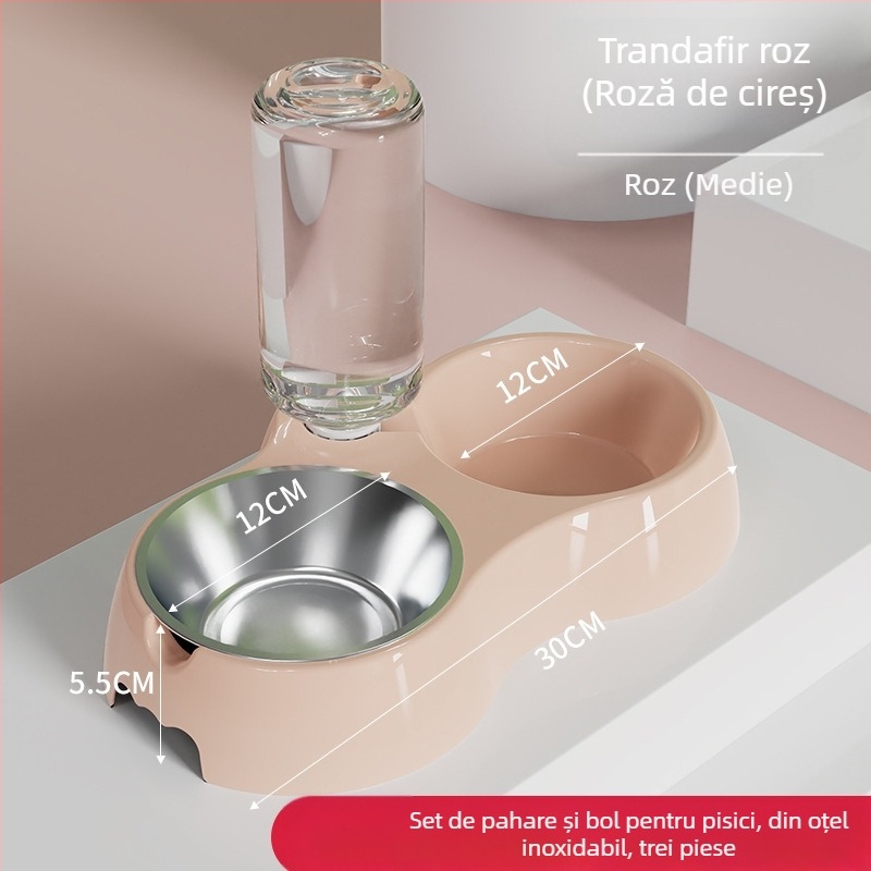 Vas de hrană pentru pisici cu apă și mâncare integrate — Material: Plastic + oțel inoxidabil; Alimentare automată; Brand: Dog Overlord; Ambalare: 50; Pentru pisici