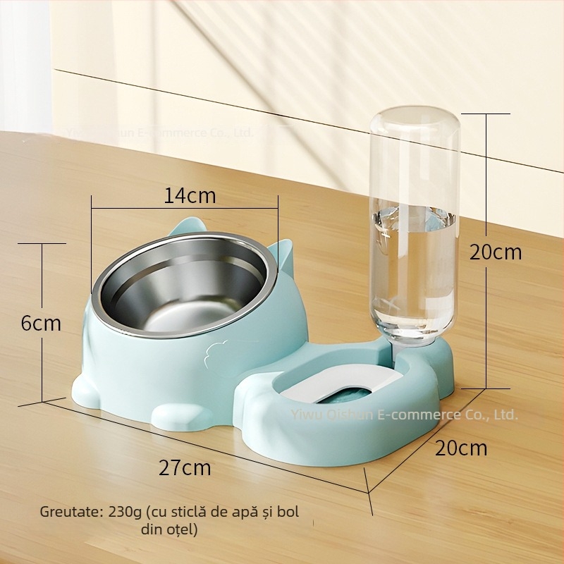 Vas de hrană pentru pisici cu apă și mâncare integrate — Material: Plastic + oțel inoxidabil; Alimentare automată; Brand: Dog Overlord; Ambalare: 50; Pentru pisici