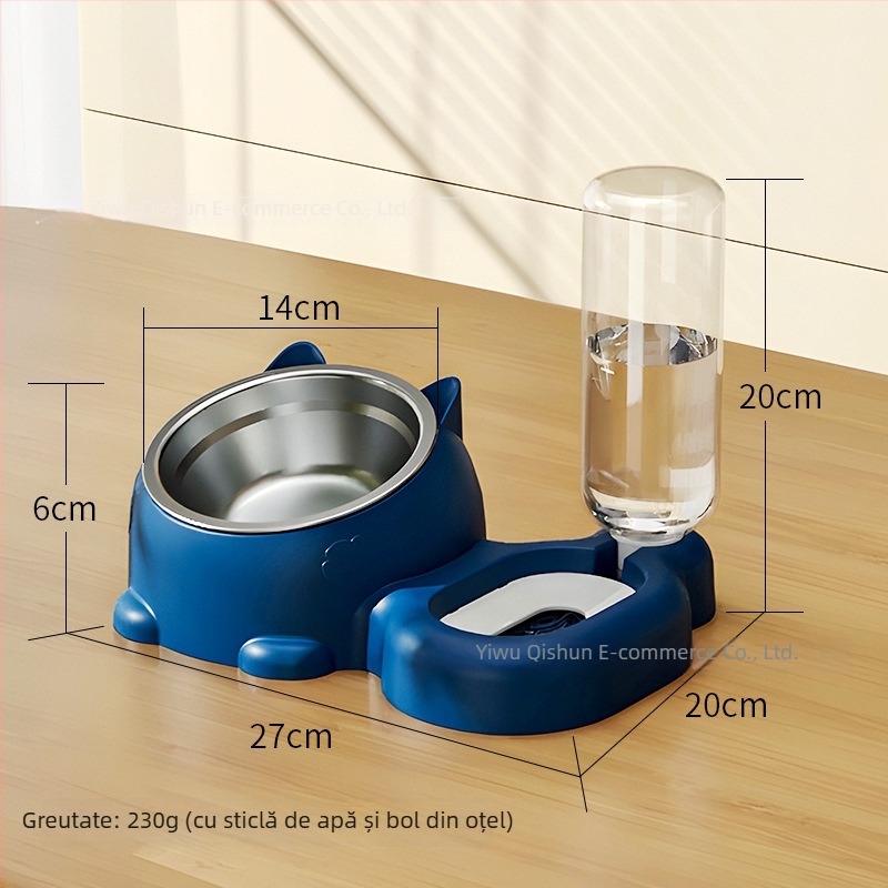 Vas de hrană pentru pisici cu apă și mâncare integrate — Material: Plastic + oțel inoxidabil; Alimentare automată; Brand: Dog Overlord; Ambalare: 50; Pentru pisici