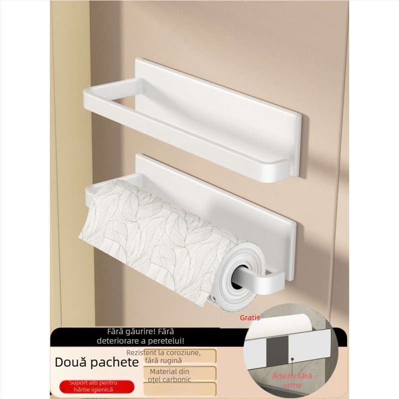 Suport de hârtie de bucătărie montat pe perete, din fier, cu magnet, montaj fără găuri, spațiu de depozitare pentru folie alimentară