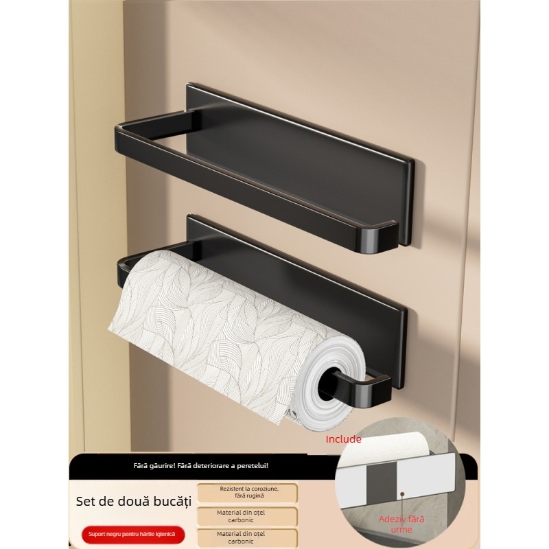 Suport de hârtie de bucătărie montat pe perete, din fier, cu magnet, montaj fără găuri, spațiu de depozitare pentru folie alimentară