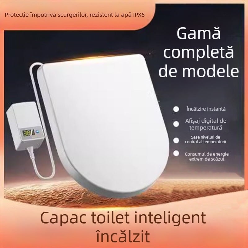 Capac de toaletă încălzit inteligent cu telecomandă – temperatură constantă, încălzire instantanee, formă U-V, polipropilenă