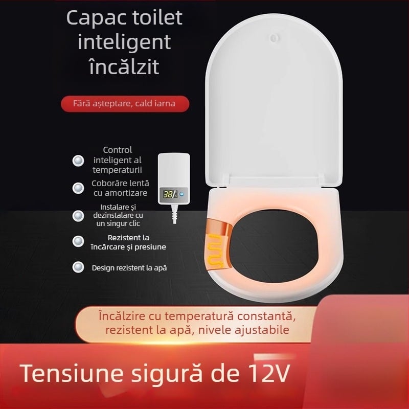 Capac de toaletă încălzit inteligent cu telecomandă – temperatură constantă, încălzire instantanee, formă U-V, polipropilenă