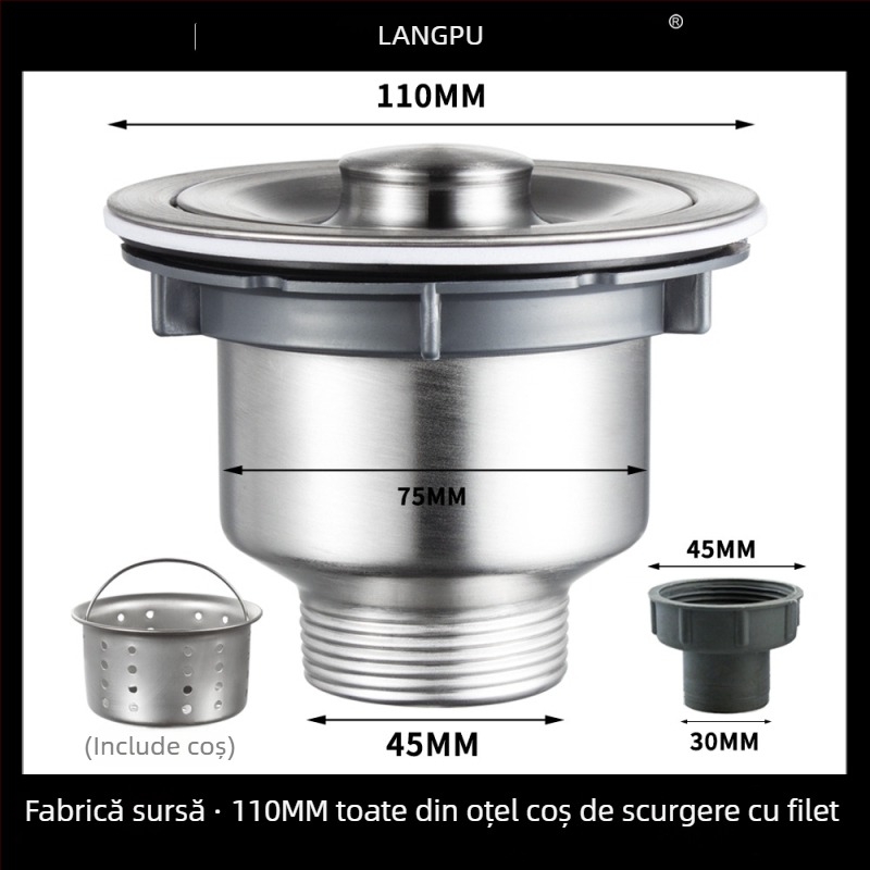 Drenaj chiuvetă bucătărie 8110 – oțel inox, LP, formă P, tip pull-up