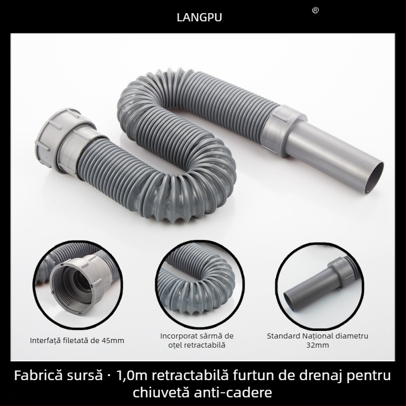 Drenaj chiuvetă bucătărie 8110 – oțel inox, LP, formă P, tip pull-up