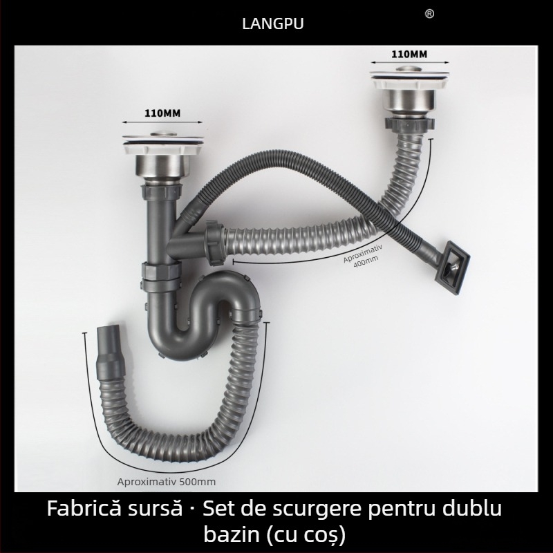 Drenaj chiuvetă bucătărie 8110 – oțel inox, LP, formă P, tip pull-up