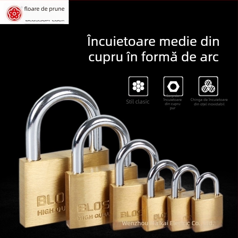 Plum Blossom Lock BC075 Lacăt de uz casnic din aliaj de cupru, arcuit, pentru dulapuri, sertare, uși și cămine