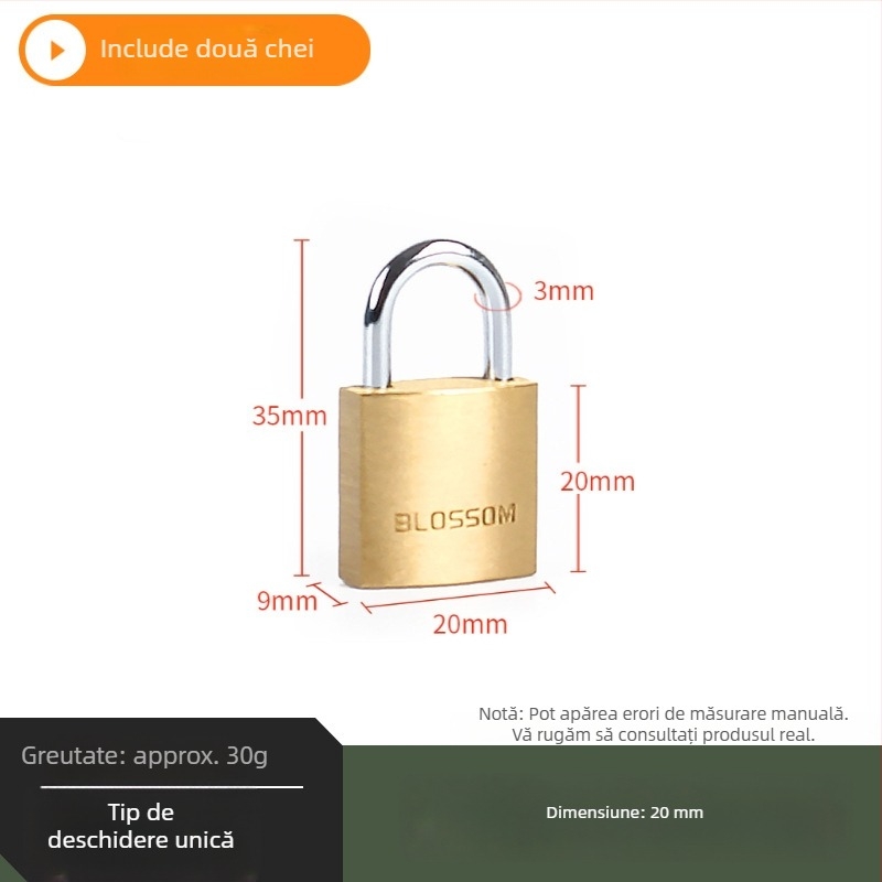 Plum Blossom Lock BC075 Lacăt de uz casnic din aliaj de cupru, arcuit, pentru dulapuri, sertare, uși și cămine