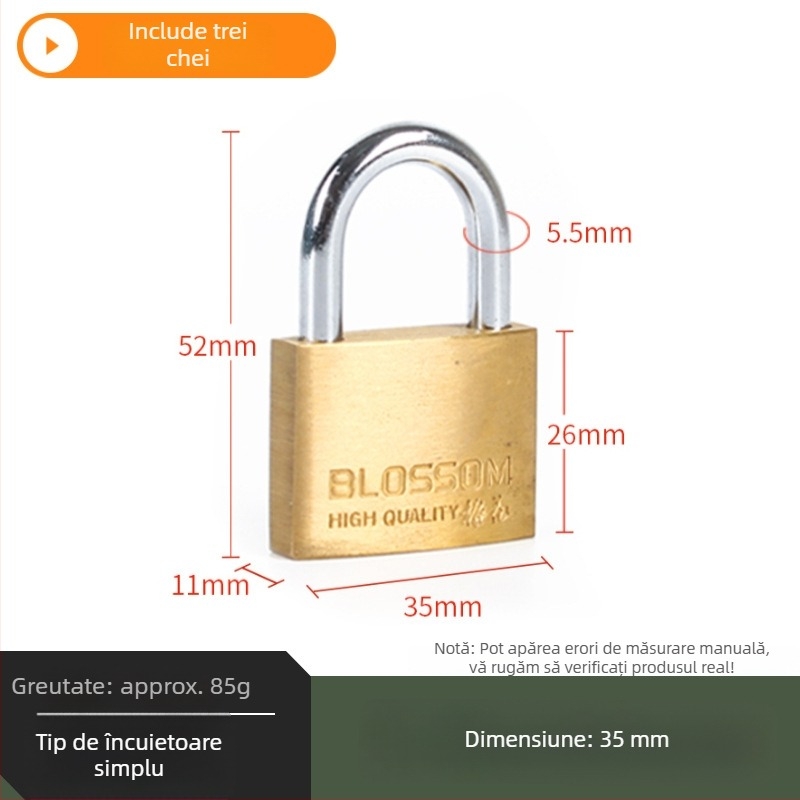 Plum Blossom Lock BC075 Lacăt de uz casnic din aliaj de cupru, arcuit, pentru dulapuri, sertare, uși și cămine