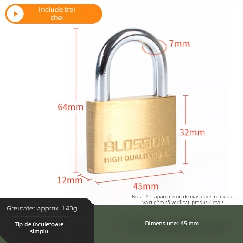 Plum Blossom Lock BC075 Lacăt de uz casnic din aliaj de cupru, arcuit, pentru dulapuri, sertare, uși și cămine