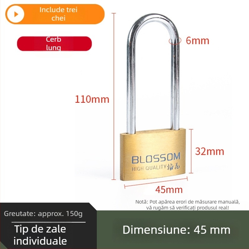 Plum Blossom Lock BC075 Lacăt de uz casnic din aliaj de cupru, arcuit, pentru dulapuri, sertare, uși și cămine