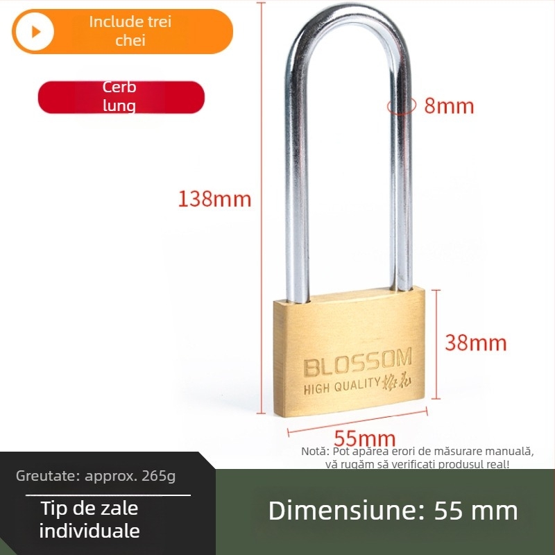 Plum Blossom Lock BC075 Lacăt de uz casnic din aliaj de cupru, arcuit, pentru dulapuri, sertare, uși și cămine