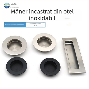 Mâner încastrat din oțel inoxidabil pentru uși glisante — model dreptunghiular sau rotund; material: oțel inoxidabil; proces: forjare; stil: modern minimalist; pentru uși de dulap