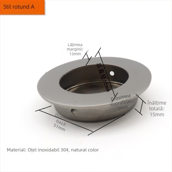 Mâner încastrat din oțel inoxidabil pentru uși glisante — model dreptunghiular sau rotund; material: oțel inoxidabil; proces: forjare; stil: modern minimalist; pentru uși de dulap