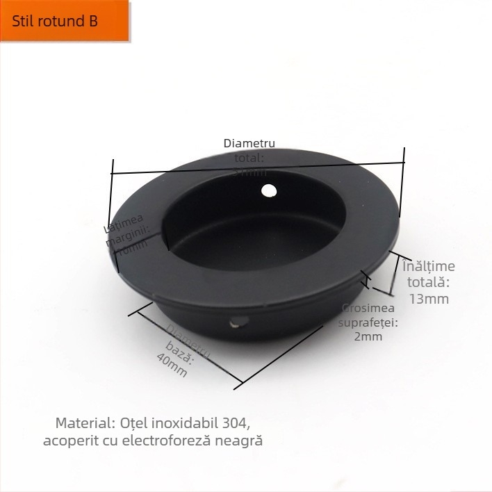Mâner încastrat din oțel inoxidabil pentru uși glisante — model dreptunghiular sau rotund; material: oțel inoxidabil; proces: forjare; stil: modern minimalist; pentru uși de dulap
