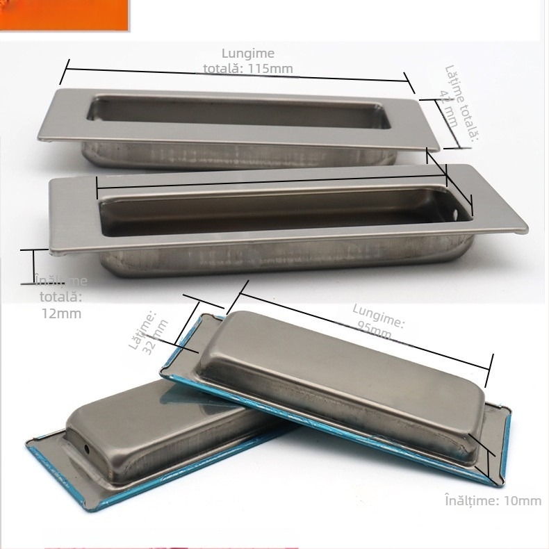 Mâner încastrat din oțel inoxidabil pentru uși glisante — model dreptunghiular sau rotund; material: oțel inoxidabil; proces: forjare; stil: modern minimalist; pentru uși de dulap