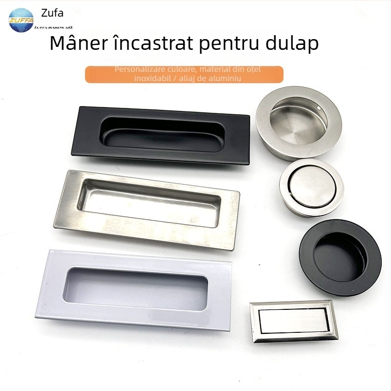 Mâner încastrat din oțel inoxidabil pentru uși glisante — model dreptunghiular sau rotund; material: oțel inoxidabil; proces: forjare; stil: modern minimalist; pentru uși de dulap