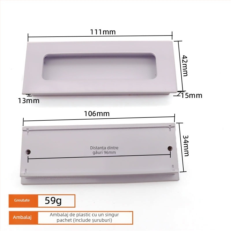 Mâner încastrat din oțel inoxidabil pentru uși glisante — model dreptunghiular sau rotund; material: oțel inoxidabil; proces: forjare; stil: modern minimalist; pentru uși de dulap