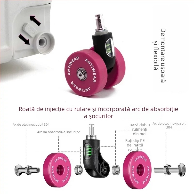 Set de roți pentru bagaje cu roți universale silențioase — Mige Fort, PU întărit, ultra-ușor, antibacterian, primăvara 2025