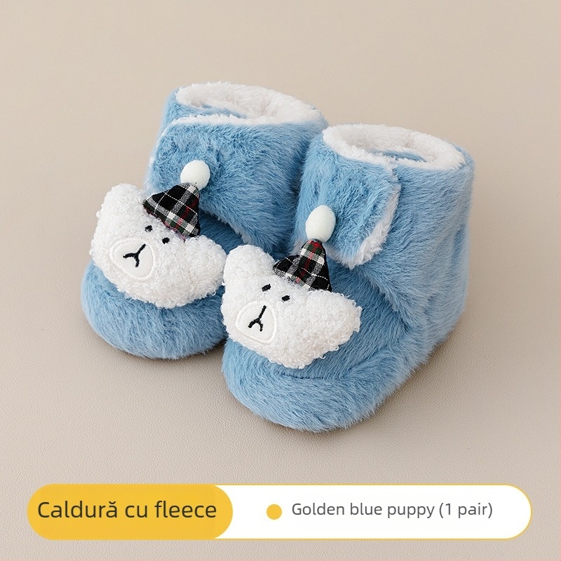 Pantofi interior pentru copii, închidere Velcro, partea superioară din pânză, căptușeală groasă din velur, talpă antiderapantă, pentru vârste 0–36 de luni