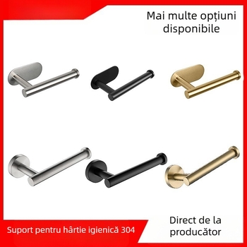 Suport pentru hârtie de bucătărie și toaletă din oțel inox, montaj fără găuri, finisaj spray, design oval, Bangnan