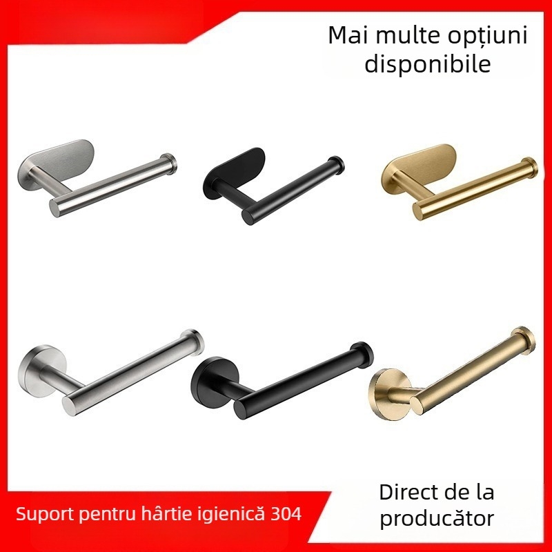 Suport pentru hârtie de bucătărie și toaletă din oțel inox, montaj fără găuri, finisaj spray, design oval, Bangnan