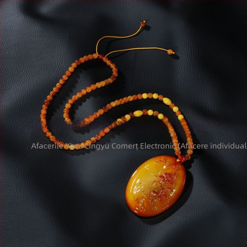 Pandant dragon de chihlimbar pe lanț de pulover, lanț cu bile, colier lung unisex, formă de picătură, stil vintage