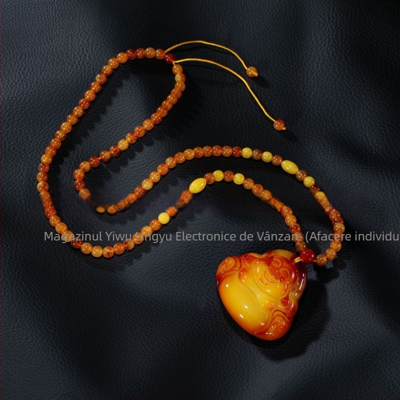 Pandant dragon de chihlimbar pe lanț de pulover, lanț cu bile, colier lung unisex, formă de picătură, stil vintage