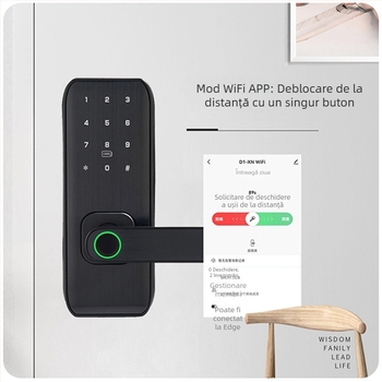 Încuietoare inteligentă cu amprentă pentru uși de lemn interioare – model M1, capacitate amprinte 100, timp de scanare <0,01 s, interval de temperatură -20°C până la 60°C, viață 500.000 cicluri