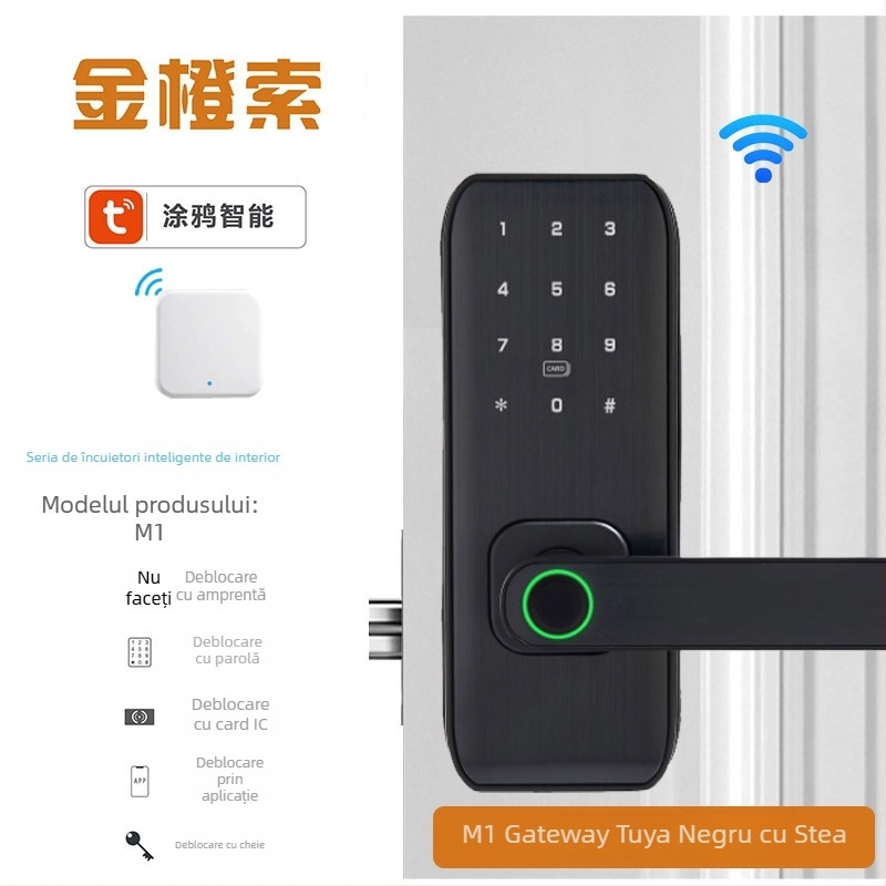 Încuietoare inteligentă cu amprentă pentru uși de lemn interioare – model M1, capacitate amprinte 100, timp de scanare <0,01 s, interval de temperatură -20°C până la 60°C, viață 500.000 cicluri