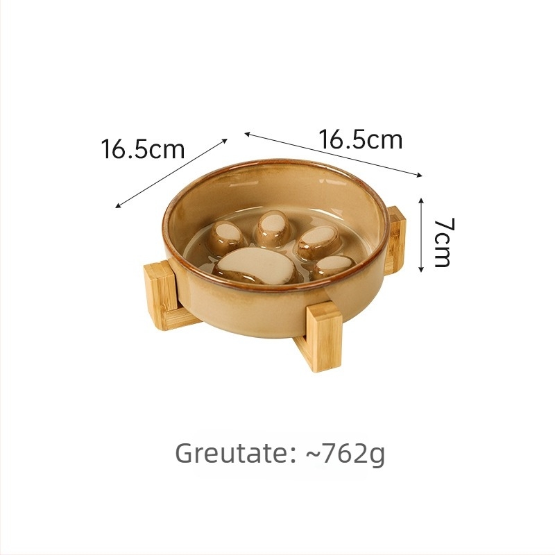 Vase ceramice pentru animale de companie (pisici și câini), stil japonez, coapte în cuptor, set cu două boluri cu alimentare lentă, anti-înghițire și anti-scurgeri