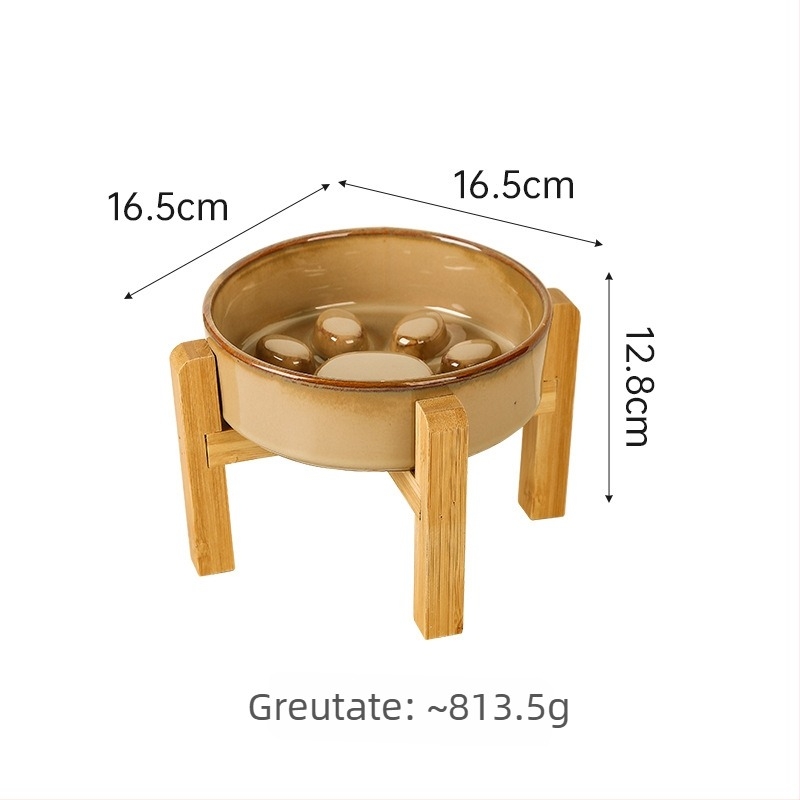 Vase ceramice pentru animale de companie (pisici și câini), stil japonez, coapte în cuptor, set cu două boluri cu alimentare lentă, anti-înghițire și anti-scurgeri