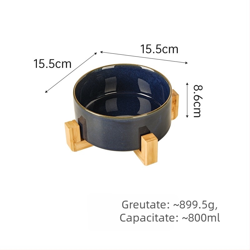 Vase ceramice pentru animale de companie (pisici și câini), stil japonez, coapte în cuptor, set cu două boluri cu alimentare lentă, anti-înghițire și anti-scurgeri