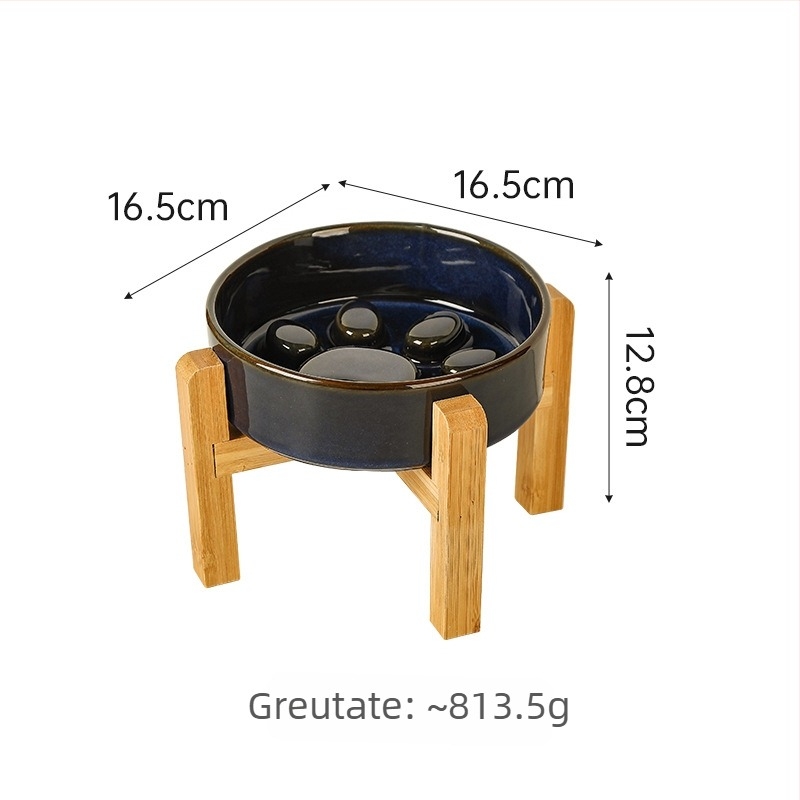 Vase ceramice pentru animale de companie (pisici și câini), stil japonez, coapte în cuptor, set cu două boluri cu alimentare lentă, anti-înghițire și anti-scurgeri