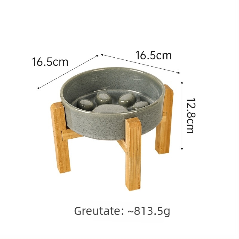 Vase ceramice pentru animale de companie (pisici și câini), stil japonez, coapte în cuptor, set cu două boluri cu alimentare lentă, anti-înghițire și anti-scurgeri