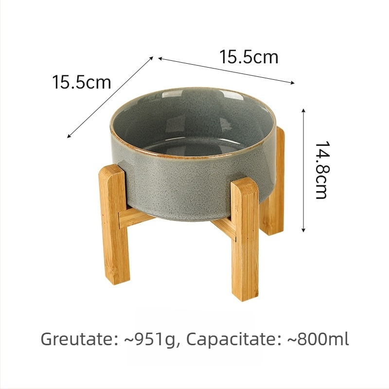 Vase ceramice pentru animale de companie (pisici și câini), stil japonez, coapte în cuptor, set cu două boluri cu alimentare lentă, anti-înghițire și anti-scurgeri