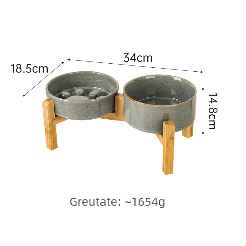 Vase ceramice pentru animale de companie (pisici și câini), stil japonez, coapte în cuptor, set cu două boluri cu alimentare lentă, anti-înghițire și anti-scurgeri